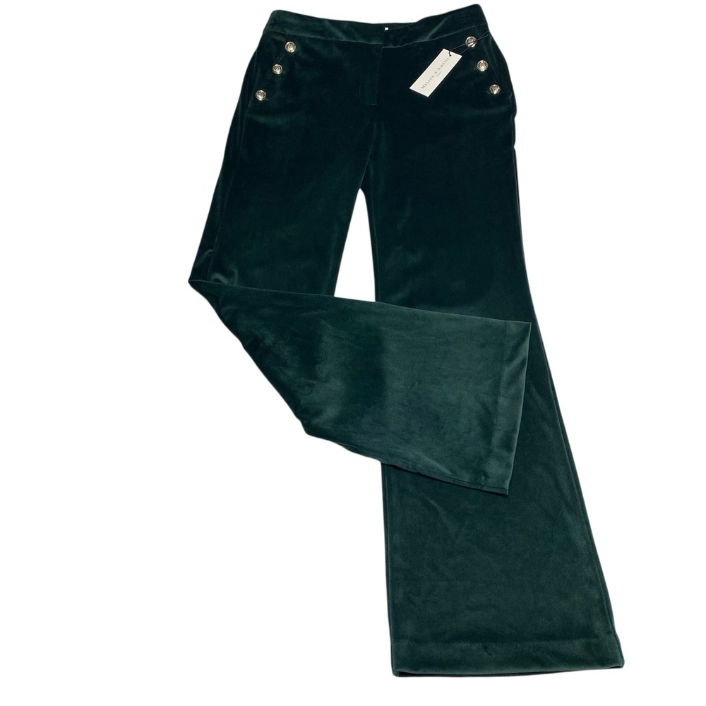 Maison D'Amelie Paris Women's Sz 10 Dark Green Velvet Wide Leg Button Pants
